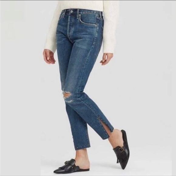 Citizens of Humanity Liya high rise classic fit crop jeans blue ripped denim 24 - Picture 1 of 9